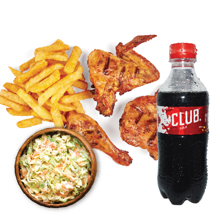 3 grilled pieces, regular chips & 350ml Club soda